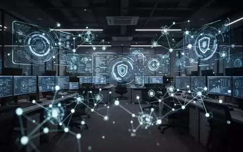 Cybersecurity-Betriebszentrum mit holografischen Datenvisualisierungen und leuchtenden Netzwerkknoten. - Foto: über boerse-global.de