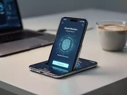 Ein Smartphone zeigt eine biometrische Sicherheitsoberfläche auf einem sauberen, modernen Schreibtisch. - Foto: über boerse-global.de
