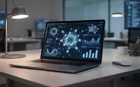 Moderner Büroarbeitsplatz mit Laptop und Datenvisualisierung, die KI-Integration darstellt - Foto: über boerse-global.de