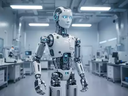 Hochmoderner humanoider Roboter in einem Labor, der industrielle Robotik und Sicherheitsbedenken repräsentiert. - Foto: über boerse-global.de