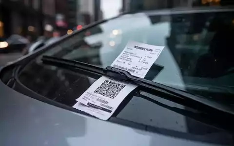 Ein gefälschter Strafzettel mit QR-Code klemmt unter einem Scheibenwischer an einem Auto. - Foto: über boerse-global.de