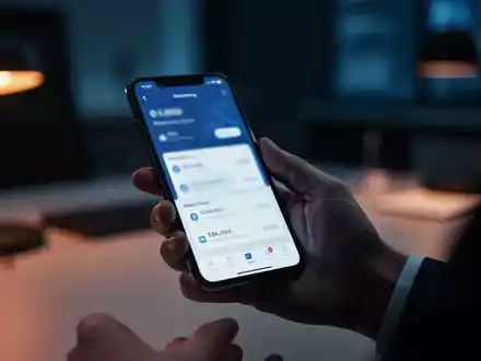Nahaufnahme eines Smartphones mit einer Banking-App in einer dunklen Büroumgebung zur Veranschaulichung von Phishing-Gefahren. - Foto: über boerse-global.de