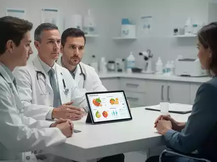 Ein Arzt berät einen Patienten in einer modernen Klinik zu einer ganzheitlichen Therapie und Ernährungsplanung. - Foto: über boerse-global.de