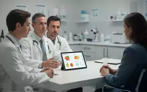 Ein Arzt berät einen Patienten in einer modernen Klinik zu einer ganzheitlichen Therapie und Ernährungsplanung. - Foto: über boerse-global.de