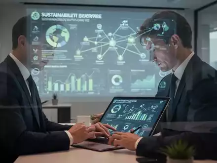 Führungskraft arbeitet an digitalen Nachhaltigkeitskennzahlen und Lieferkettendaten in einem modernen Büro. - Foto: über boerse-global.de
