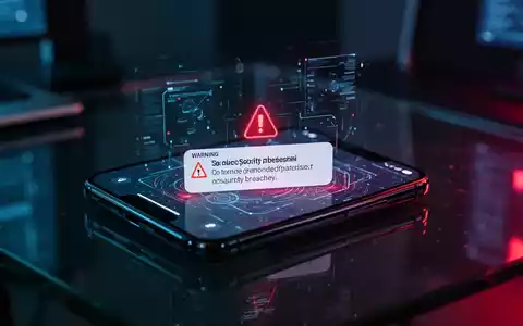 Ein Smartphone mit einer Sicherheitswarnung auf dem Display vor dem Hintergrund eines dunklen, technisch modernen Büros. - Foto: über boerse-global.de