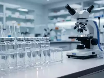 Moderne Apotheken-Laboreinrichtung mit Glasfläschchen und medizinischen Instrumenten zur Wirkstoffherstellung. - Foto: über boerse-global.de