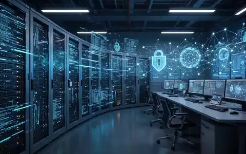 Digitale Netzwerkgrafiken und Server-Infrastruktur in einem modernen Industrie-Kontrollzentrum zur Darstellung von Cybersicherheit. - Foto: über boerse-global.de