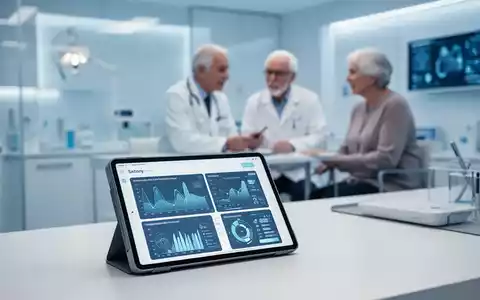 Modernes Tablet mit KI-Gesundheitsplattform in einer Arztpraxis, die eine digitale Patientensteuerung zeigt. - Foto: über boerse-global.de