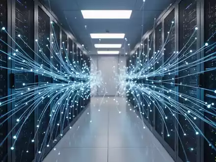 Abstraktes Bild eines modernen Serverraums mit blauen Lichteffekten als Symbol für künstliche Intelligenz. - Foto: über boerse-global.de