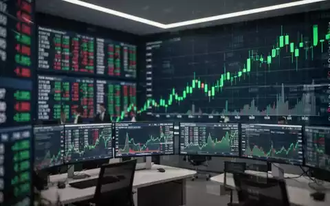 Steigende grüne Börsenkurse auf einer digitalen Anzeigetafel im Frankfurter Finanzviertel. - Foto: über boerse-global.de