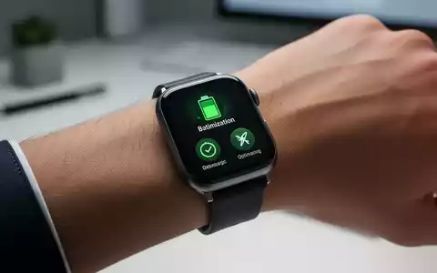 Nahaufnahme einer modernen Smartwatch am Handgelenk, die eine Benutzeroberfläche zur Optimierung der Akkulaufzeit anzeigt. - Foto: über boerse-global.de