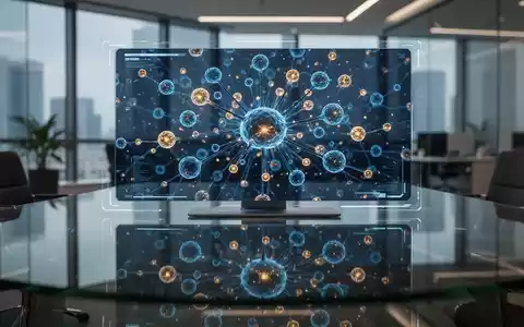 Abstraktes digitales neuronales Netzwerk auf einem modernen Schreibtisch zur Visualisierung von KI-Technologie. - Foto: über boerse-global.de
