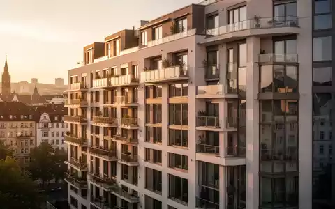 Ein modernes Wohngebäude in einer deutschen Stadt bei Sonnenuntergang, das den urbanen Wohnraum symbolisiert. - Foto: über boerse-global.de