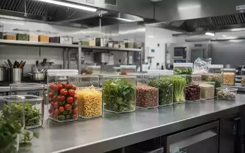 Eine professionelle, aufgeräumte Großküche mit frischen Lebensmitteln in Glasbehältern zur Veranschaulichung effizienter Ressourcenplanung. - Foto: über boerse-global.de