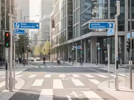 Eine moderne, barrierefreie Straßenkreuzung in einer Stadt mit klarer Beschilderung und sicheren Fußgängerüberwegen. - Foto: über boerse-global.de