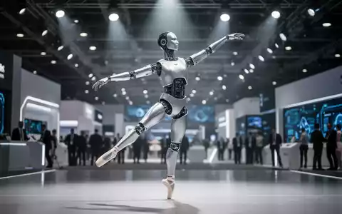 Ein humanoider Roboter von UBTECH führt auf einer Bühne eine Ballettpose vor, während menschliche Tänzer im Hintergrund stehen. - Foto: über boerse-global.de