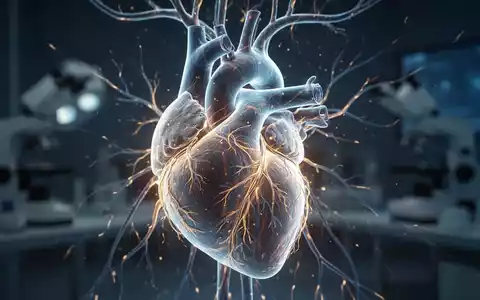 Abstrakte 3D-Darstellung eines menschlichen Herzens mit leuchtenden neuronalen Netzwerken und elektrischen Impulsen. - Foto: über boerse-global.de