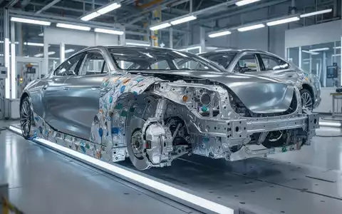 Modernes Fahrzeugchassis in einer hochtechnisierten Produktionsumgebung zur Veranschaulichung der Kreislaufwirtschaft. - Foto: über boerse-global.de