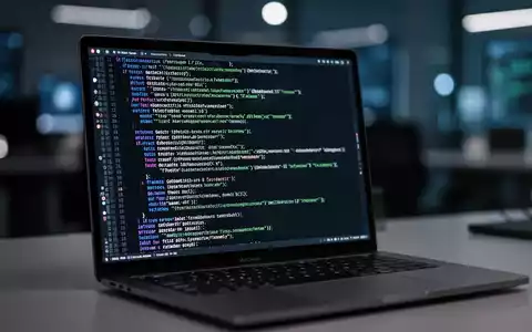 Nahaufnahme eines MacBook-Bildschirms mit komplexem Programmcode und Terminal-Befehlszeilen in einer Büroumgebung. - Foto: über boerse-global.de