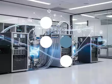 Abstrakte Darstellung eines Quantencomputer-Labors mit leuchtenden Datenknoten in kühler, professioneller Lichtstimmung. - Foto: über boerse-global.de