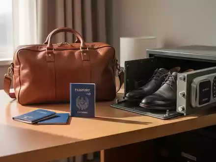 Minimalistisches Reisegepäck und ein einzelner Schuh im Hotelsafe als Sicherheits-Hack. - Foto: über boerse-global.de