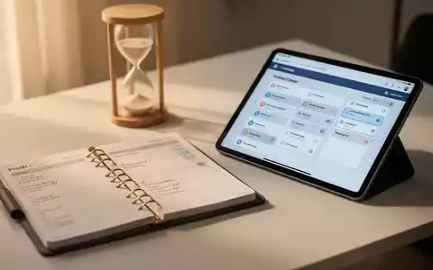Ein aufgeräumter Schreibtisch mit einem Planer und einem digitalen Tablet zur Zeitplanung und Aufgabenverwaltung. - Foto: über boerse-global.de
