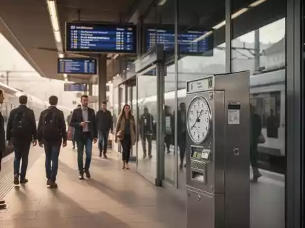 Ein moderner Schweizer Bahnhof mit analogen Ticketautomaten neben digitalen Anzeigen. - Foto: über boerse-global.de