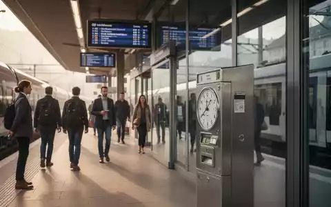 Ein moderner Schweizer Bahnhof mit analogen Ticketautomaten neben digitalen Anzeigen. - Foto: über boerse-global.de