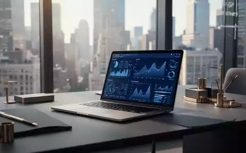 Moderner Büroarbeitsplatz mit Laptop und Datenanalysen vor einer verschwommenen Kulisse eines Geschäftsviertels. - Foto: über boerse-global.de