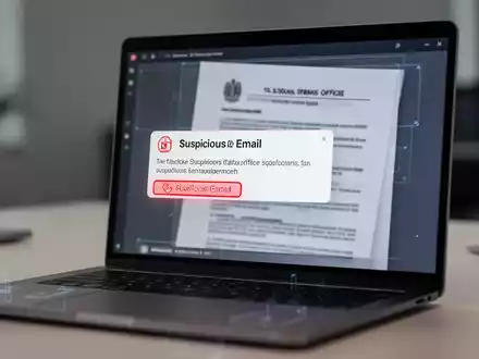Laptop-Bildschirm mit einer verdächtigen E-Mail und einem Steuerdokument als Symbol für Phishing-Gefahren. - Foto: über boerse-global.de