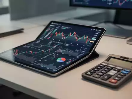 Ein Schreibtisch mit Taschenrechner und Tablet, das Finanzdaten anzeigt, zur Visualisierung steuerlicher Themen. - Foto: über boerse-global.de