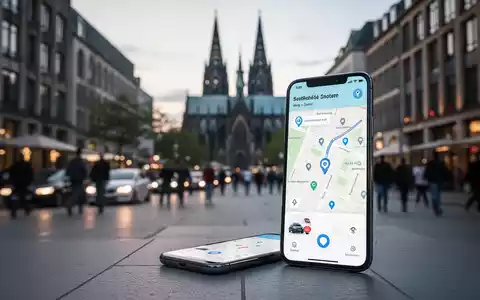 Smartphone mit einer Ride-Sharing-App vor einer unscharfen Kölner Stadtkulisse mit Dom. - Foto: über boerse-global.de