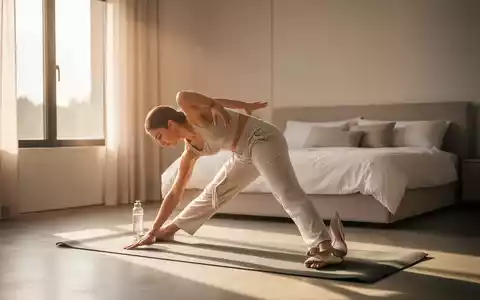 Eine Person führt sanfte Dehnübungen auf einer Yogamatte in einem sonnendurchfluteten, modernen Schlafzimmer aus. - Foto: über boerse-global.de