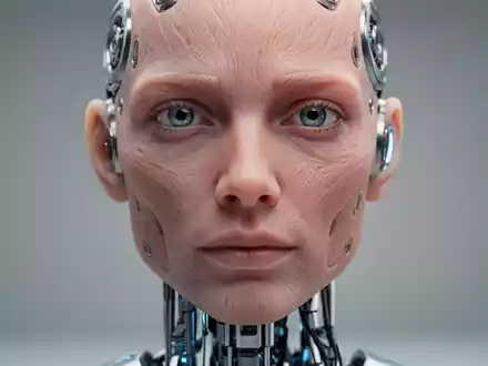 Hyperrealistischer humanoider Roboter mit detaillierter Silikonhaut in einer professionellen Studioaufnahme. - Foto: über boerse-global.de