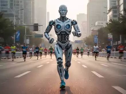 Ein hochmoderner humanoider Roboter beim Laufen auf einer Straße während eines Marathons in Peking. - Foto: über boerse-global.de