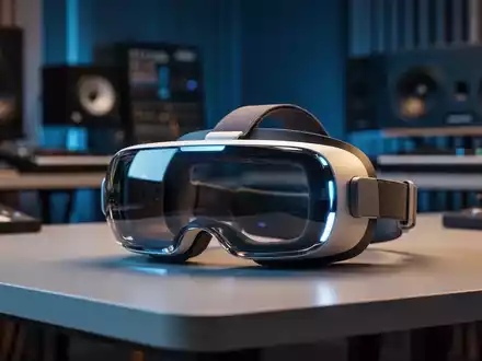 Ein elegantes VR-Headset auf einem Schreibtisch mit sanfter Umgebungsbeleuchtung in einem professionellen Studio. - Foto: über boerse-global.de
