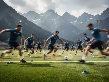 Fußballspieler beim intensiven Training vor einer Bergkulisse im Zillertal. - Foto: über boerse-global.de