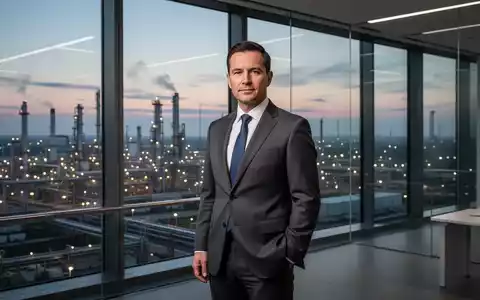Eine professionelle Führungskraft in einem modernen Büro mit Blick auf eine industrielle Architekturlandschaft. - Foto: über boerse-global.de