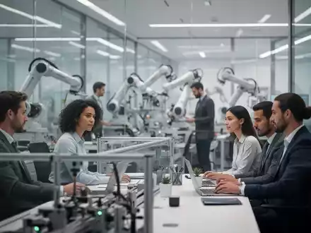 Professionelles Team in einem modernen Büro vor dem Hintergrund einer automatisierten Industrieanlage. - Foto: über boerse-global.de