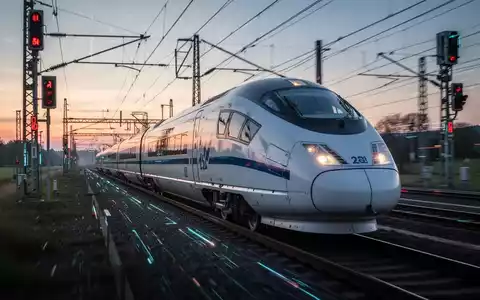 Moderner deutscher Hochgeschwindigkeitszug auf Schienen, Symbol für digitale Infrastruktur und Schienenmodernisierung. - Foto: über boerse-global.de