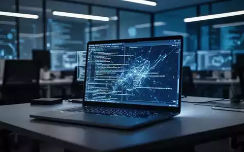Laptop-Bildschirm mit Softwarecode in einem gedimmten, modernen Büro. - Foto: über boerse-global.de