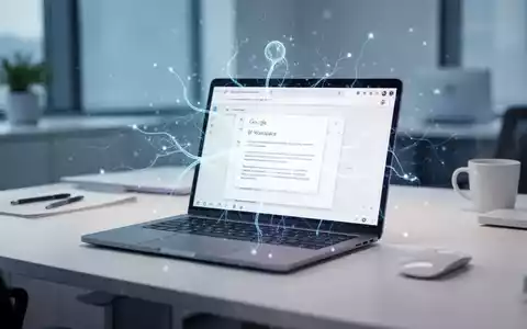 Ein moderner Schreibtisch mit einem Laptop, auf dem eine Google Workspace-Oberfläche mit einer KI-Integration zu sehen ist. - Foto: über boerse-global.de