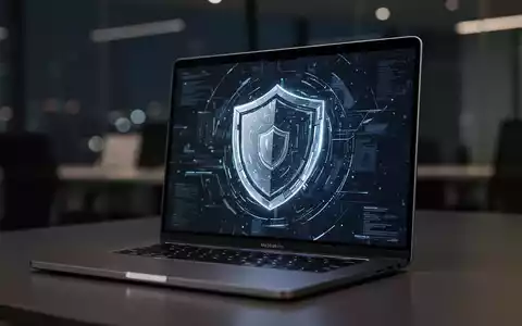 Moderner MacBook Pro-Bildschirm mit digitalen Sicherheitsgrafiken in einem professionellen Büro. - Foto: über boerse-global.de