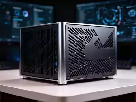 Nahaufnahme eines eleganten modularen Mini-PC-Gehäuses auf einem modernen Schreibtisch, das hochwertiges Hardware-Design und Ästhetik betont. - Foto: über boerse-global.de
