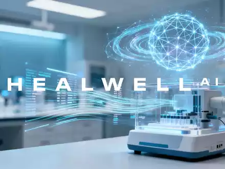 Abstrakte Darstellung von künstlicher Intelligenz im Gesundheitswesen mit digitalen Datenströmen und moderner Labortechnik. - Foto: über boerse-global.de