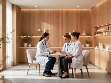 Ein heller, moderner Behandlungsraum in einem deutschen Gesundheitszentrum, in dem eine medizinische Beratung stattfindet. - Foto: über boerse-global.de