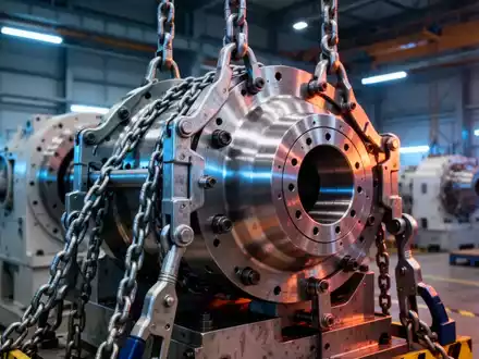 Industrielle Fertigungshalle mit fachgerecht gesicherten Maschinenteilen zur Unfallprävention. - Foto: über boerse-global.de