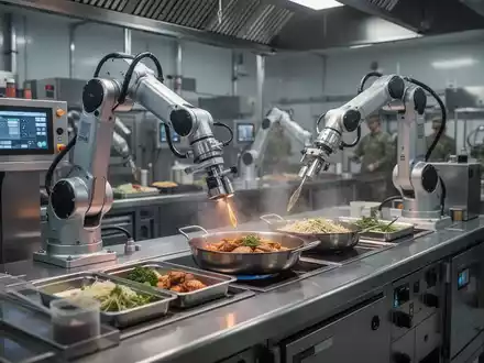 Hochmoderne automatisierte Kochroboter in einer industriellen Großküche der US-Armee. - Foto: über boerse-global.de