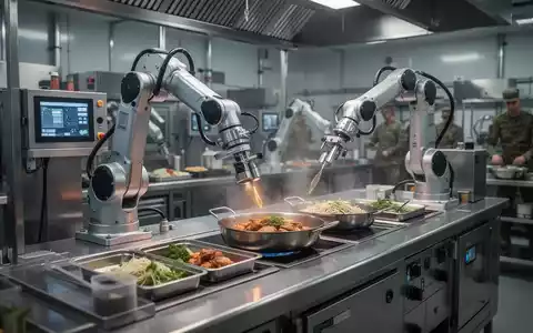 Hochmoderne automatisierte Kochroboter in einer industriellen Großküche der US-Armee. - Foto: über boerse-global.de